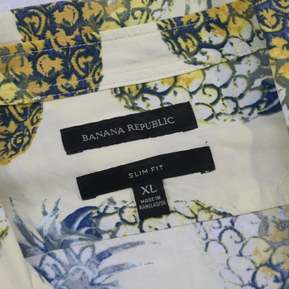 Banana Republic Pineapples Hawaiian Shirt 100% Viscose Slim Short Sleeve Mens XL